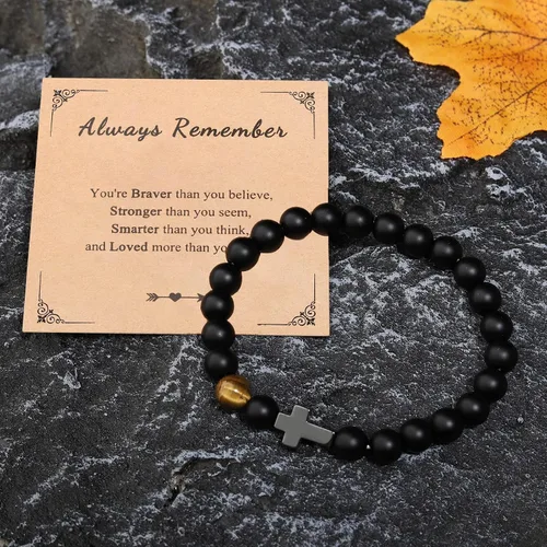Miniatura 4 de To Mens Boys Beaded Cross Bracelet Gifts for Dad, Bonus Dad, Uncle, Son, Nephew, Grandson - Fathers Day Birthday Christmas Gifts First Communion
