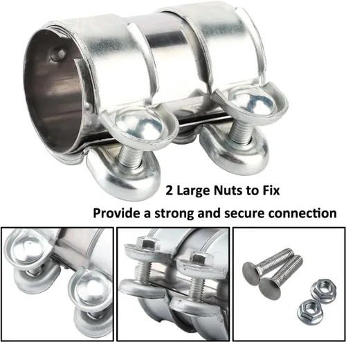 Miniatura 6 de Conector de tubo Abrazadera de escape de banda de 2.559 in Tubo de escape Abrazadera de acero inoxidable Manga de escape doble Tubo de escape