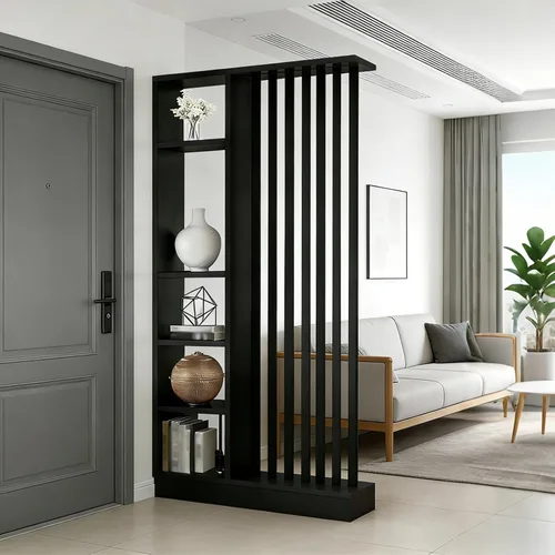 Miniatura 18 de Divisor de pared de habitación con estantes, pantalla de división de entrada de piso a techo, divisor de habitación independiente con estante