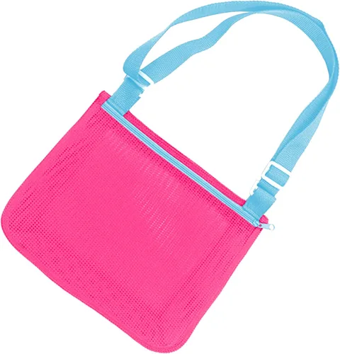 Miniatura 15 de UTTPLL Bolsa de playa de malla colorida ajustable para niños, bolsa de red de secado rápido para conchas marinas que recolecta arena juguete Rosa
