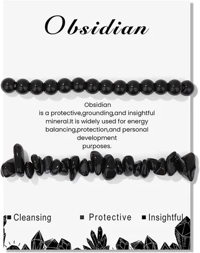 Miniatura 35 de Pulseras de cristal curativo para mujer, 2 pulseras de piedra natural de 0.236 pulgadas, pulseras elásticas de cuentas de cristal hechas a mano