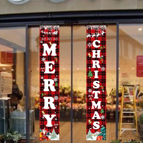 Miniatura 6 de Decoraciones de Navidad, juego de letreros a cuadros de búfalo rojo y negro para festival, cartel de puerta de Feliz Navidad, patio al aire libre