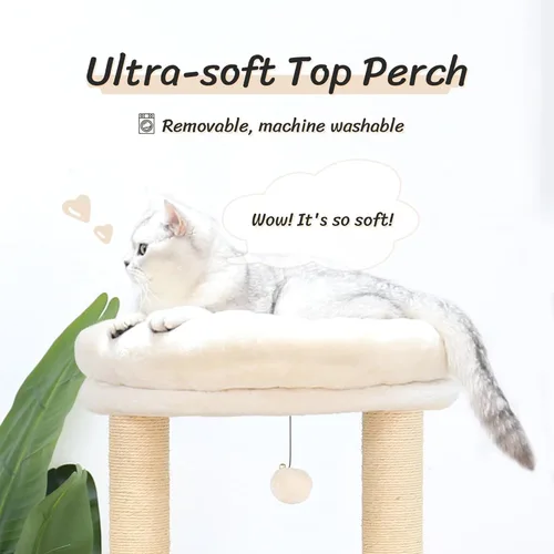 Miniatura 2 de KAMABOKO Árbol Moderno para Gatos, Torre de 53 pulgadas para Gatos de Interior, Postes Rascadores de Sisal Natural, Condominio Tejido a Mano