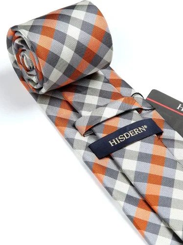 Miniatura 152 de HISDERN Conjunto de corbata a cuadros a cuadros pañuelo tejido clásico formal para hombre corbata y bolsillo cuadrado