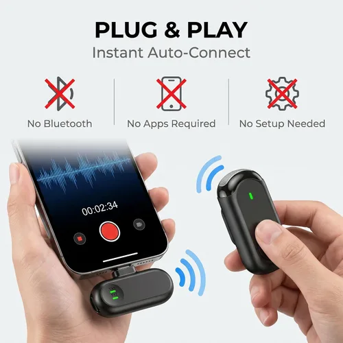 Miniatura 2 de Mini micrófono inalámbrico para iPhone Android, mini micrófono magnético para grabación de video, micrófono profesional de solapa Plug & Play 2 en 1