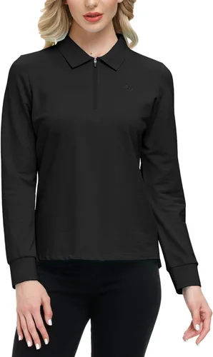 Miniatura 34 de JINSHI Polo de golf para mujer, de manga larga, con cremallera, deportiva, de secado rápido, atlética, casual, ajustada