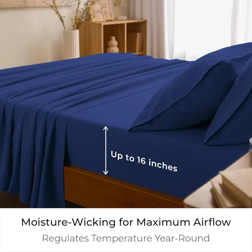 Miniatura 4 de Mellanni Juego de sábanas para cama individual, 3 piezas de la colección icónica, sábanas y fundas de almohada, lujosas y extra suaves, 1597 azul rey