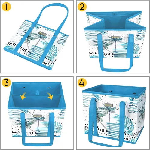 Miniatura 7 de BALEINE Paquete de 3 bolsas de comestibles reutilizables, bolsas de compras plegables para comestibles con parte inferior reforzada y asas