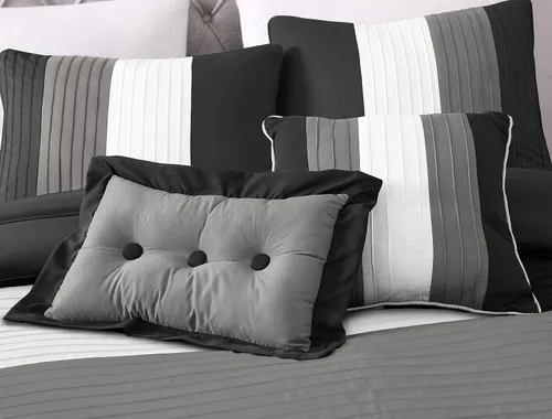 Miniatura 2 de Chezmoi Collection Loft - Juego de edredón de lujo a rayas de 6 piezas (tamaño individual, negro/gris/blanco)