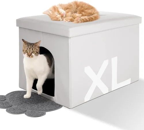 Miniatura 14 de MEEXPAWS Mueble Gabinete Oculto para Caja de Arena de Gatos, Banco de Baño para Gatos Gabinete de Almacenamiento Pequeño 19.7'' x 19.7'' x 19.7'' A