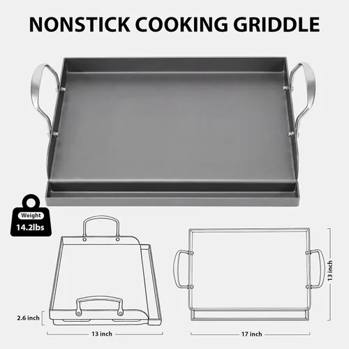 Miniatura 3 de Utheer Plancha antiadherente de hierro fundido de 17 x 13 pulgadas para parrilla de gas, sartén de cocina para parrilla de gas al aire libre, placa