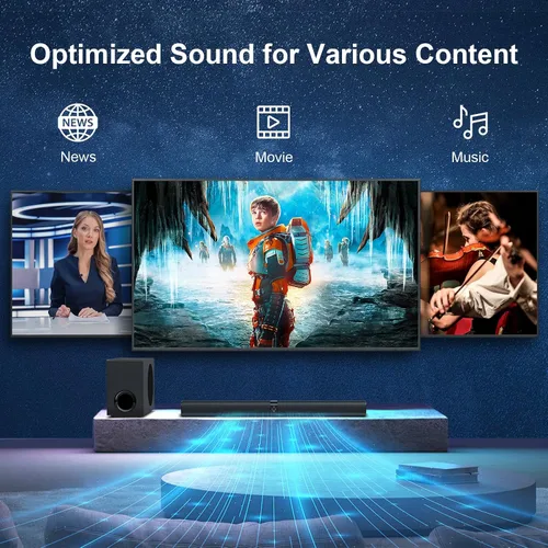 Miniatura 5 de Barra de sonido con subwoofer, barra de sonido de 110 W con graves profundos ajustables y 3 modos de ecualización, conexión Bluetooth/ARC/Opt/AUX