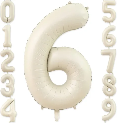 Miniatura 15 de Globos con el número 2, 2 globos, 2 globos de número 40 pulgadas, color blanco arena, grandes globos de aluminio para 2 fiestas de cumpleaños, Arena