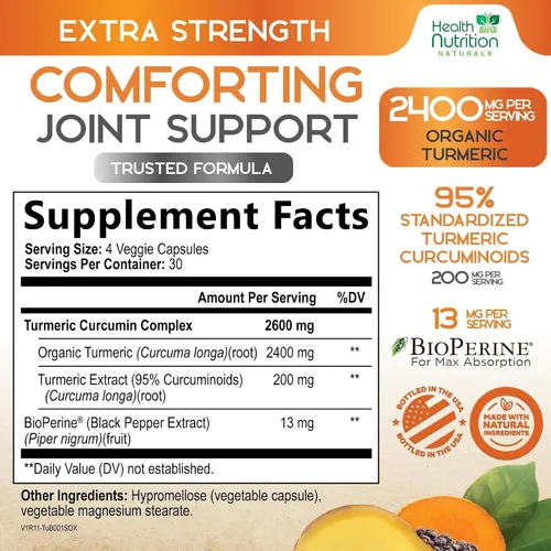 Miniatura 2 de Suplemento de curcumina de cúrcuma de 2600 mg – 95% curcuminoides con cúrcuma orgánica y pimienta negra BioPerine para una mejor absorción, apoyo