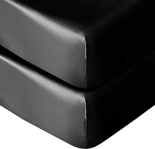 Miniatura 16 de NTBAY Sábana bajera ajustable de satén de seda, súper suave y sedosa de 28 x 52 pulgadas, para colchones estándar de cuna y de niños pequeños, Negro