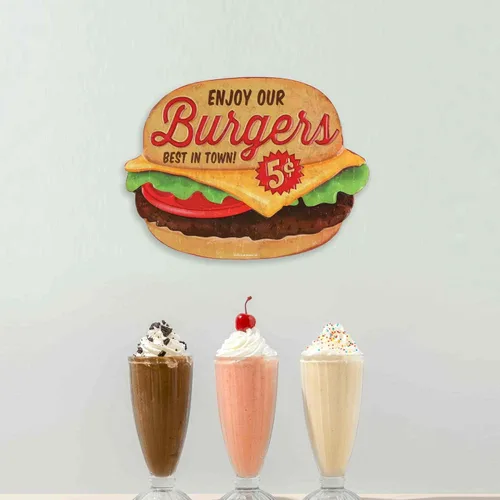 Miniatura 5 de Enjoy Our Burgers - Letrero de metal en relieve – Letrero vintage de hamburguesas para cocina o cueva de hombre, lo mejor de la ciudad