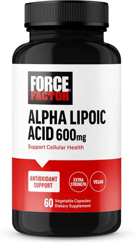 Force Factor Cápsulas de ácido alfa lipoico de 600 mg, suplemento antioxidante, suplemento ALA para apoyo cardiovascular y salud celular, vegano,