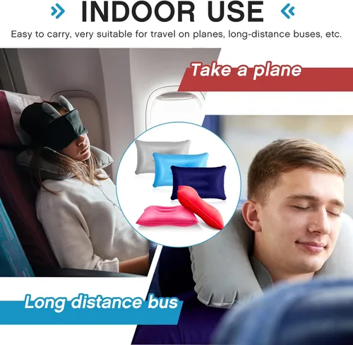 Miniatura 6 de Maitys Almohada inflable de viaje de 5 piezas, portátil y compacta, almohada de aire de tela flocada para camping, senderismo, oficina en casa