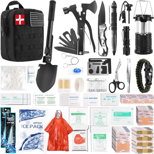Abpir Kit de supervivencia de emergencia de 318 piezas, equipo de supervivencia y equipo de primeros auxilios, suministros médicos para vehículos,