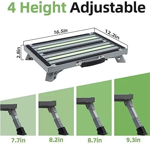 Miniatura 2 de Iron RV Steps, taburete plegable ajustable de 4 niveles con patas de goma antideslizantes, plataforma de tira fluorescente antideslizante