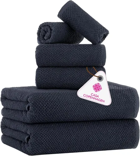 Miniatura 28 de CASA COPENHAGEN Solitaire 6Pcs 100% Egyptian Cotton Large Designer Towels Gift Set- Dusty Blue, 600GSM, 2Bath 2Hand 2Washcloths, Bath Towels for