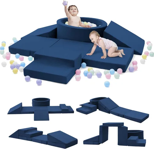 Miniatura 9 de Elftopia Bloques de escalada de espuma con pozo de bolas y escaleras para niños pequeños de 1 a 3 años, juego suave para gatear en interiores, juego