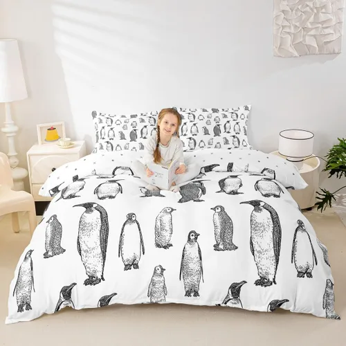 Erosebridal Funda de edredón de pingüino, tamaño matrimonial, funda de edredón de animales antárticos para habitación de niños, niñas, adolescentes,