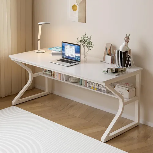 Miniatura 18 de OSCHF Escritorio de oficina con estante de almacenamiento, mesa de escritura de 47.3 pulgadas de largo para estación de trabajo de una sola persona