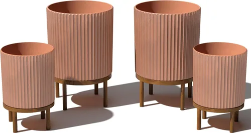 Miniatura 18 de Veradek Demi Series - Maceta redonda con soporte para porche o patio, compuesto de piedra de plástico duradero y soporte de madera, decoración