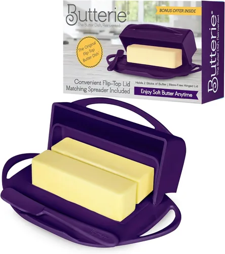Miniatura 11 de Butterie Mantequillera con Tapa Abatible y Cuchillo a Juego, Contiene 2 Barras/Mantequilla Europea, Soporte para Mantequilla Sin Derrames