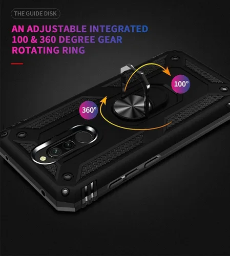 Miniatura 2 de YaHan Funda para Xiaomi Redmi 8A / Redmi 8, anillo giratorio de 360 grados, soporte híbrido, resistente, de doble capa, a prueba de golpes, con Negro