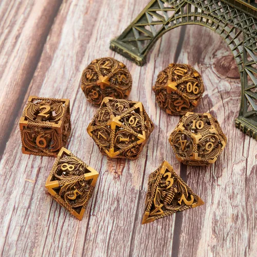 Miniatura 4 de Juego de dados de metal hueco poliédrico dragón volador 2 juegos para Calabozos y Dragones RPG MTG Juegos de mesa D&D Pathfinder Shadowrun