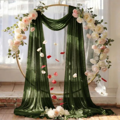 Miniatura 6 de MDS Paquete de 2 paneles de cortina de arco de boda (30 pulgadas de ancho x 30 pies de largo) tela de gasa transparente para boda, ceremonia, Verde
