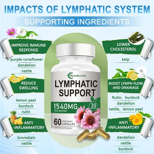 Miniatura 6 de Suplementos de drenaje linfático de 1540 mg, suplemento de apoyo del sistema linfático para mujeres y hombres con diente de león, cuchillas