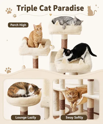 Miniatura 7 de PMT03BW - Árbol para gatos de interior, torre grande de 71 pulgadas con poste rascador y percha superior, hamaca, condominio para gatos adultos