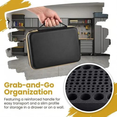 Miniatura 8 de Boobowl Estuche organizador de batería con probador – Caja de almacenamiento universal para más de 162 pilas AA AAA C D 9V – Diseño de espuma Rojo