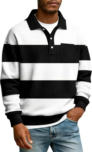 Miniatura 24 de Camisas de manga larga con botones a cuadros para hombre, con cuello de manga larga, estilo casual, elegante, a cuadros 2- amarillo