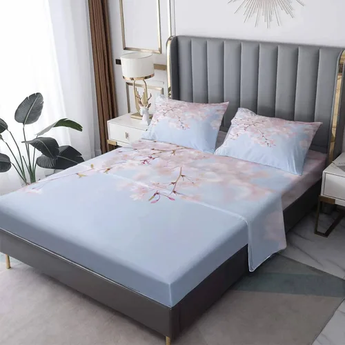 Juego de sábanas de 3 piezas con estampado de flor de cerezo, tamaño individual, sábanas y fundas de almohada estampadas de Sakura, sábana bajera