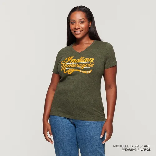 Miniatura 5 de Indian Motorcycle Camiseta de mujer con estampado bordado mixto, caqui