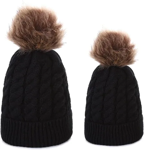 Miniatura 2 de Gorro de punto cálido de invierno para padres e hijos, para madre e hijahijo, gorro de punto familiar