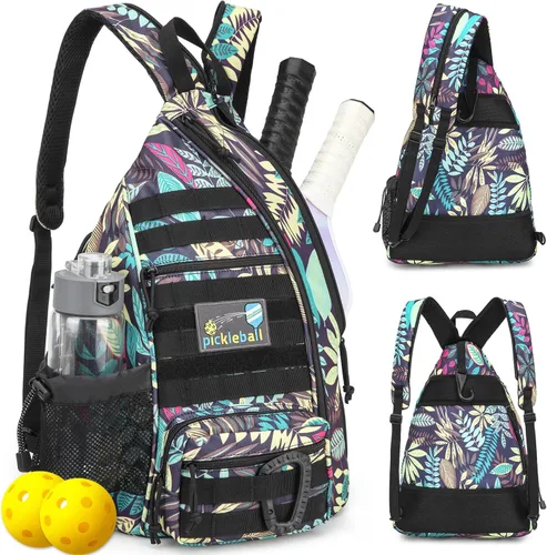 Miniatura 11 de Bandolera de pickleball SunForMorning, mochila táctica de pickleball para mujeres y hombres, bolsa de hombro ajustable con gancho para cerca y Marrón