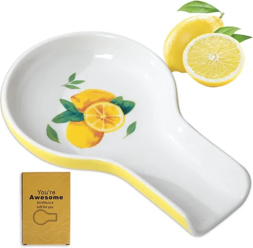 Soporte para cucharas para encimera de cocina - Soporte para cucharas para estufa con diseño navideño de limón, caja de regalo lista, decoración