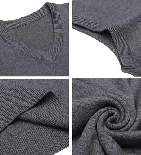 Miniatura 35 de Amussiar Suéter casual para hombre, chaleco con cuello en V, ajustado, sin mangas, suéter de punto