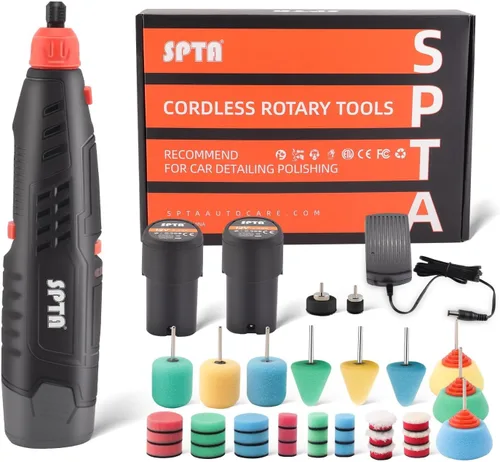 SPTA - Herramienta giratoria inalámbrica, potente kit de pulido de detalles, 36 unidades de batería de iones de litio de 12 V, 5,000-25,000 rpm,