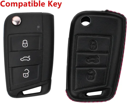 Miniatura 2 de Hombres Mujeres Cuero Genuino Llavero Funda Para Volkswagen/Para Skoda/Para Audi/Para Asiento Flip Car Remote Key Case Funda Funda Con Kit Llavero