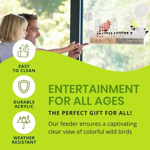 Miniatura 3 de Nature Gear Comedero acrílico transparente para pájaros para ver ventanas, resistente a la intemperie y fácil de limpiar con bandeja deslizante