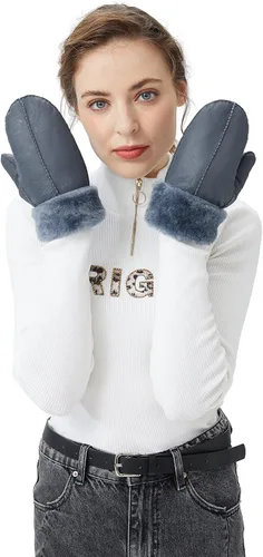 Miniatura 2 de Surblue Manoplas de piel de oveja de invierno para mujer, piel de cordero de primera calidad