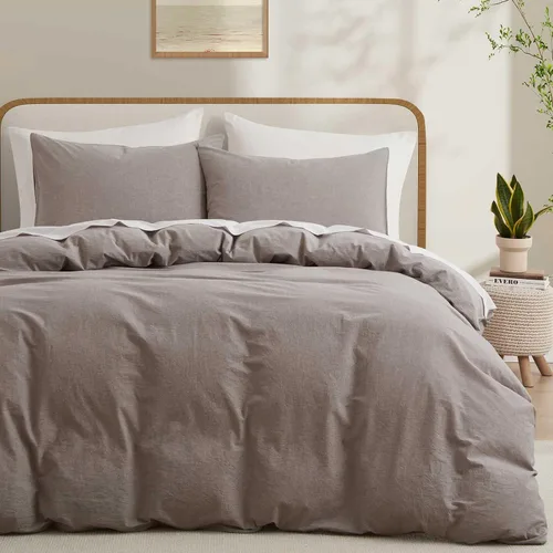 Miniatura 12 de LOVQUE Funda de edredón de algodón verde oliva, tamaño King, juego de ropa de cama natural similar al lino con cierre de cremallera (sin edredón)