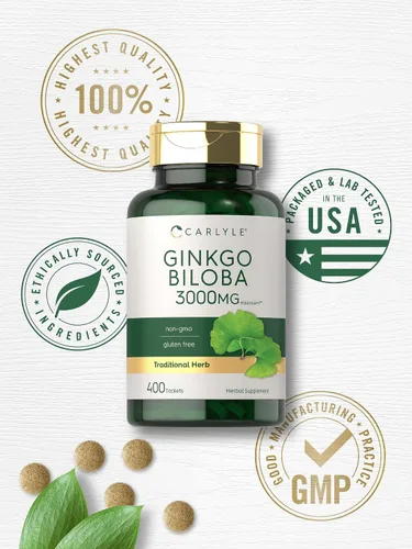 Miniatura 6 de Carlyle Ginkgo Biloba 3000mg 400 tabletas Suplemento herbario sin OMG, sin gluten