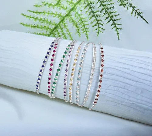 Miniatura 7 de Gemstone and Lab-Created White Sapphire Adjustable Bolo Bracelet, Sterling Silver, Easy-On Easy-Off (6, 7 and 8 inch Wrist Size)